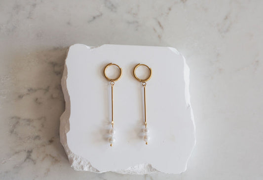 Gold Pearl Drop Huggie Earrings, Dainty Minimalist Wedding Jewelry