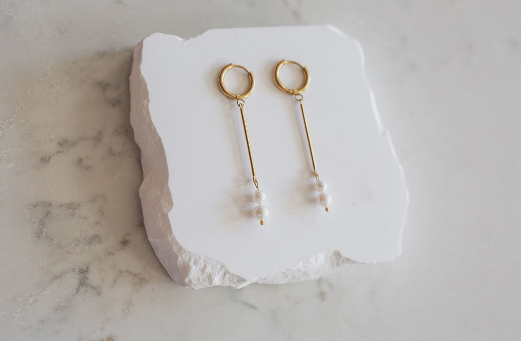 Gold Pearl Drop Huggie Earrings, Dainty Minimalist Wedding Jewelry