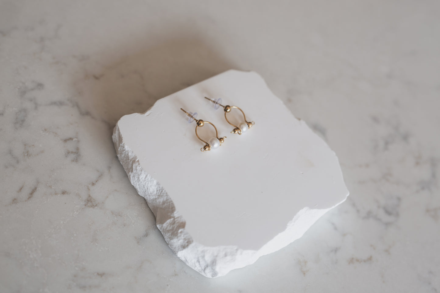 Gold Pearl Open Hoop Stud Earrings
