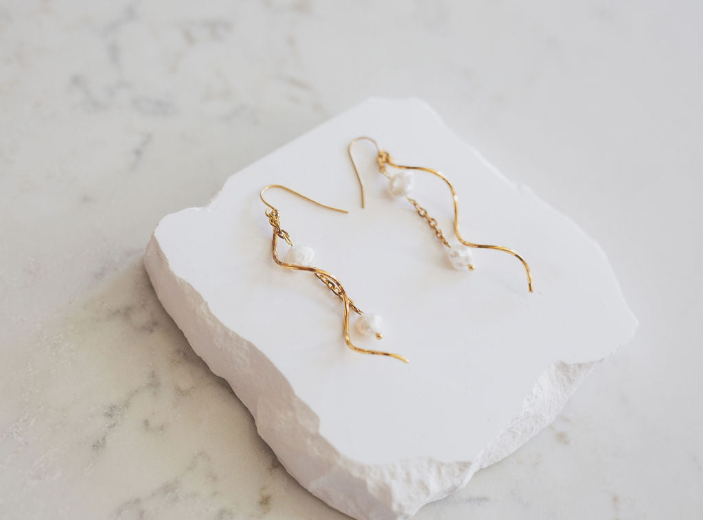 Baroque Pearl Spiral Drop Earrings, Gold-Tone Bridal Wedding Jewelry