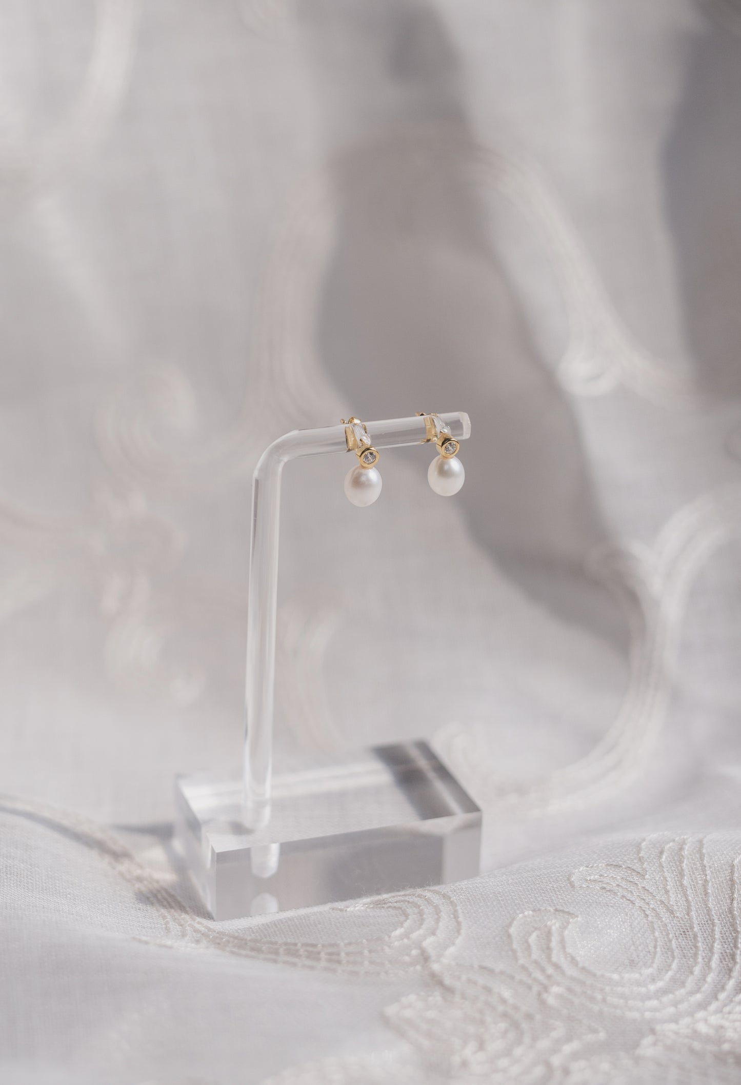 Gold Pearl & Crystal Drop Stud Earrings