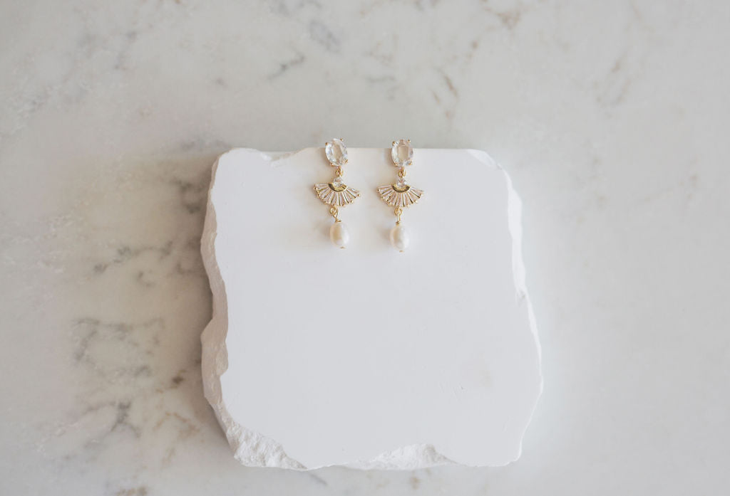 Art Deco Pearl Drop Earrings, Crystal Bridal Dangle Jewelry