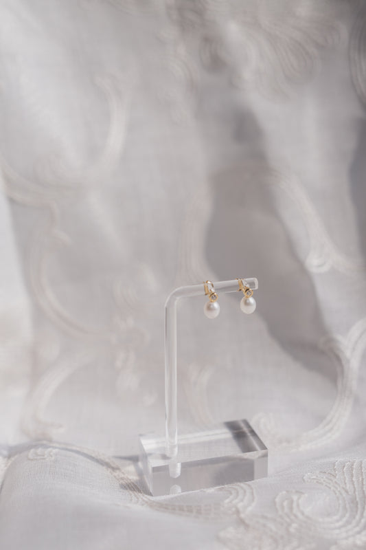 Gold Pearl & Crystal Drop Stud Earrings