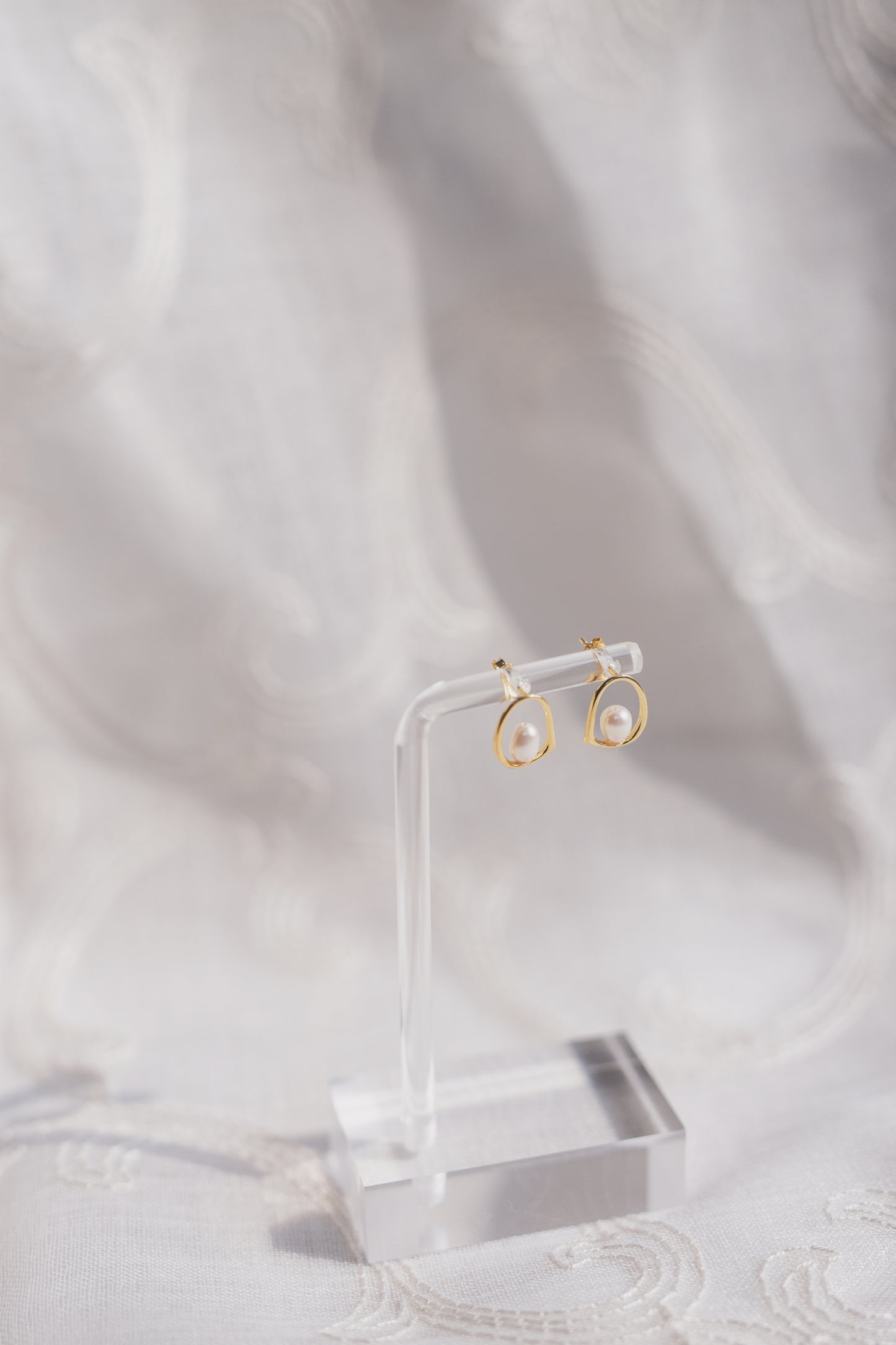 Gold Pearl Geometric Stud Earring