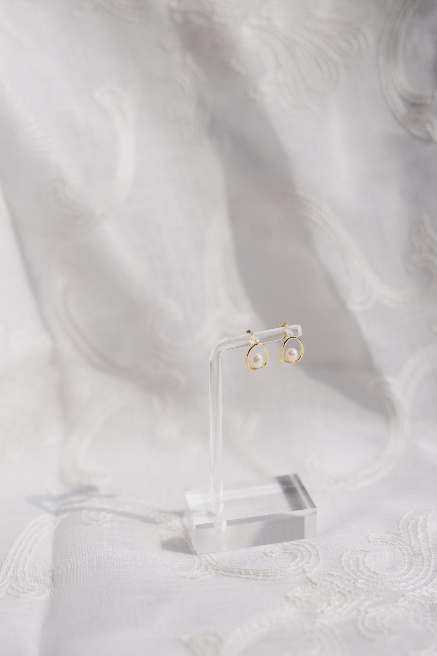Gold Pearl Geometric Stud Earring