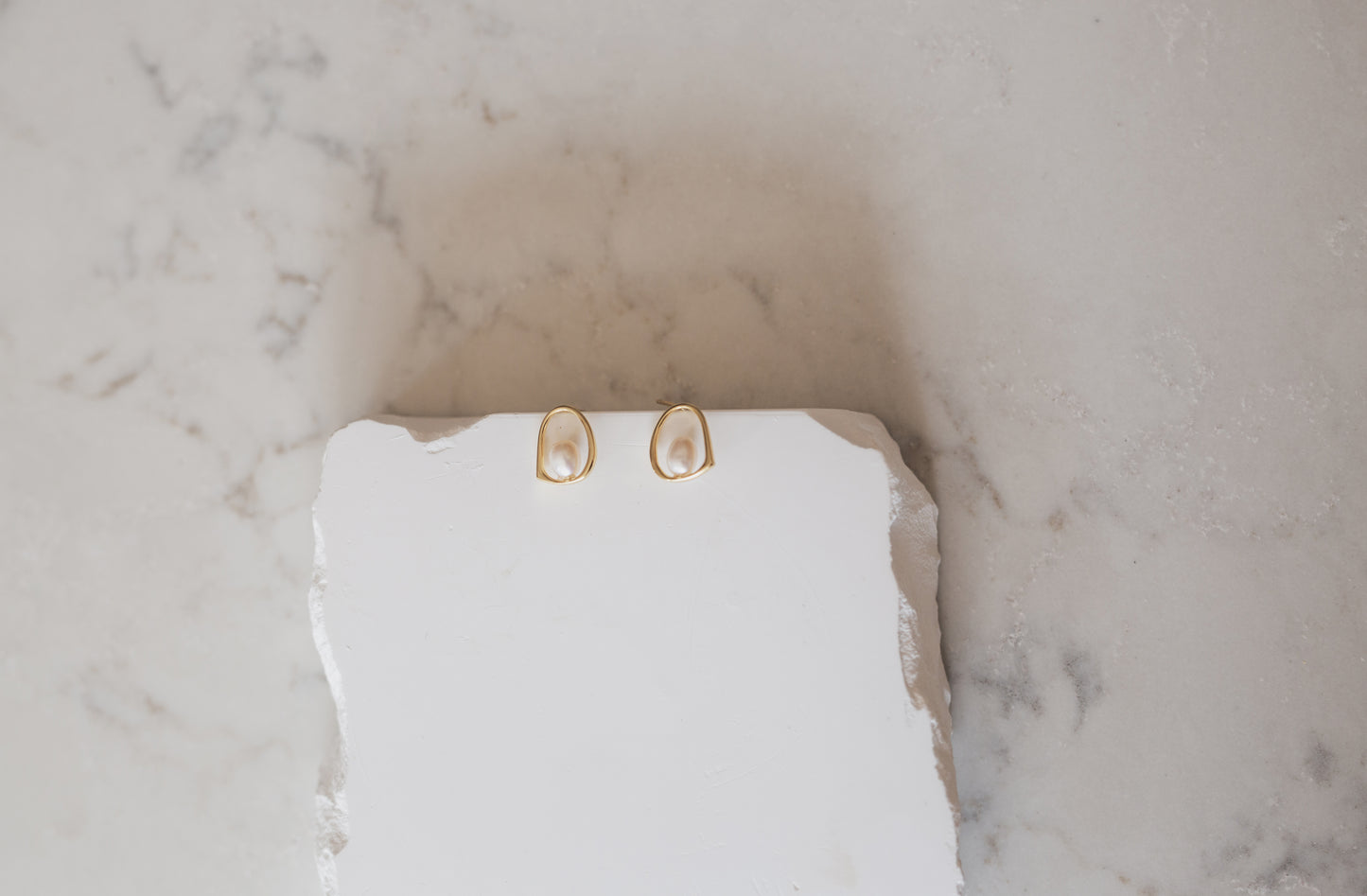 Gold Pearl Geometric Stud Earring