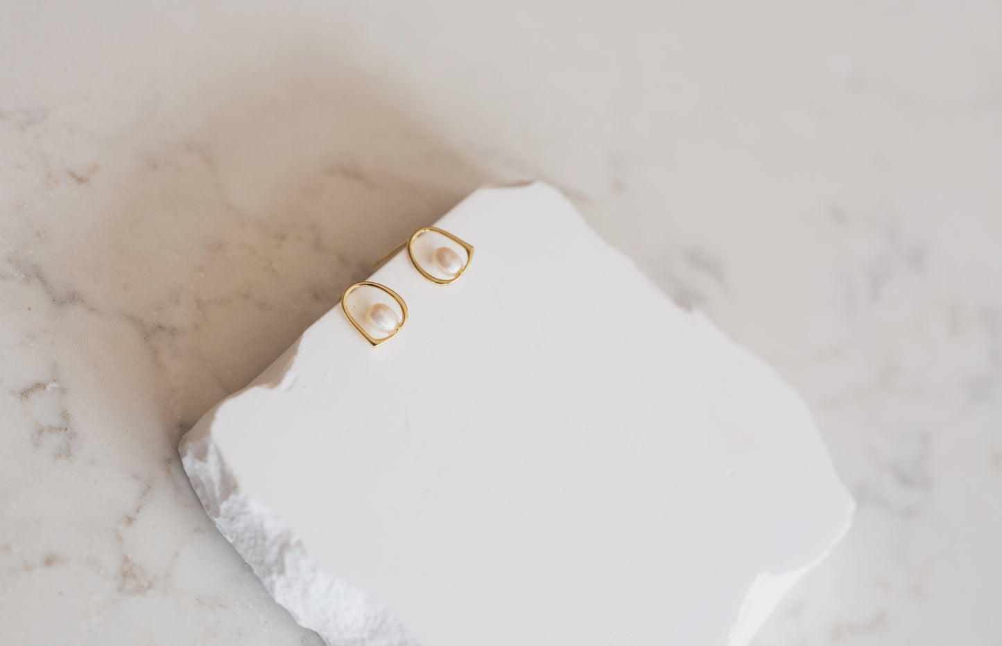Gold Pearl Geometric Stud Earring