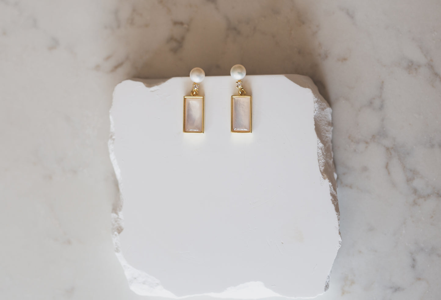 Gold Mother of Pearl & Freshwater Pearl Drop Earrings