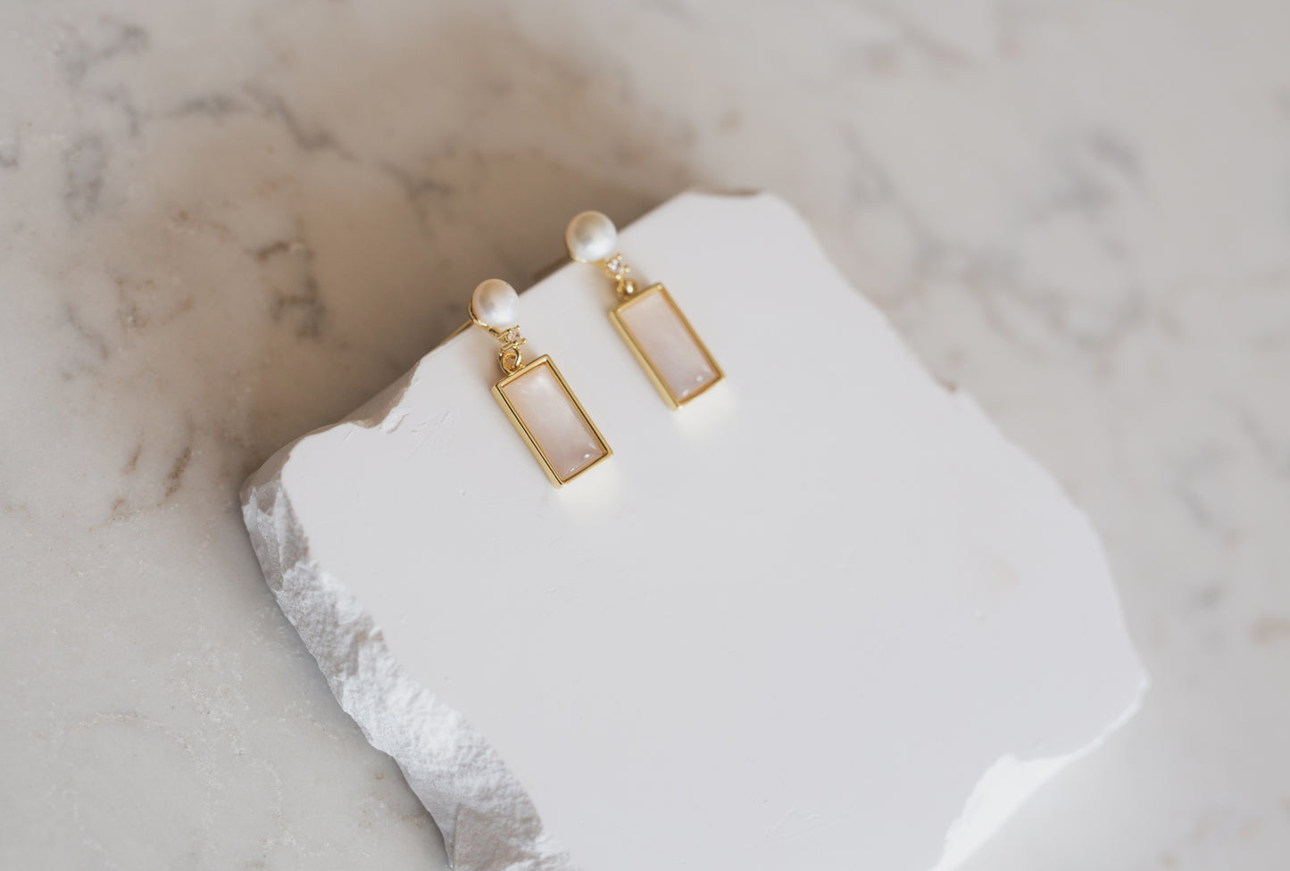 Gold Mother of Pearl & Freshwater Pearl Drop Earrings
