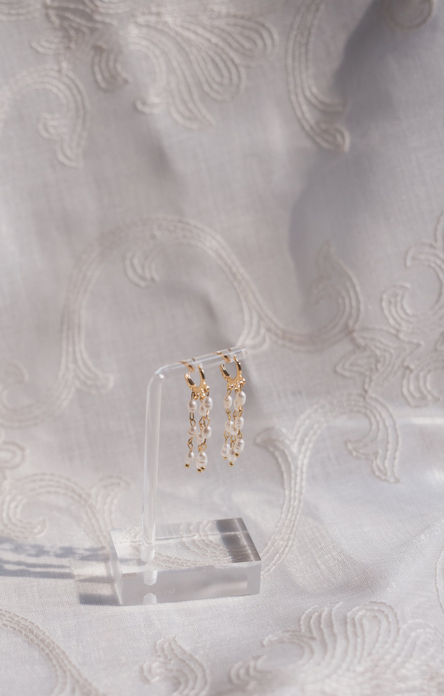 Gold Freshwater Pearl Tassel Huggie Earrings