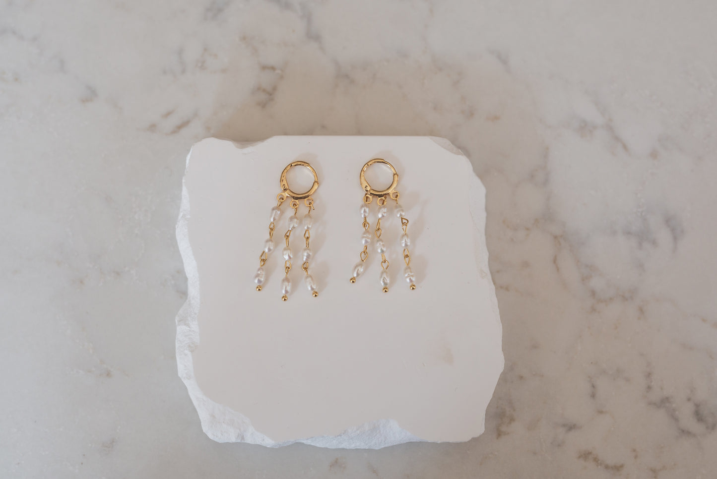 Gold Freshwater Pearl Tassel Huggie Earrings