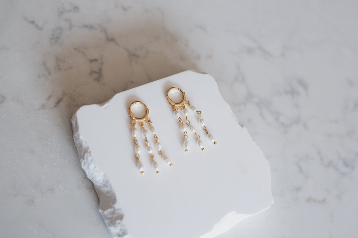 Gold Freshwater Pearl Tassel Huggie Earrings