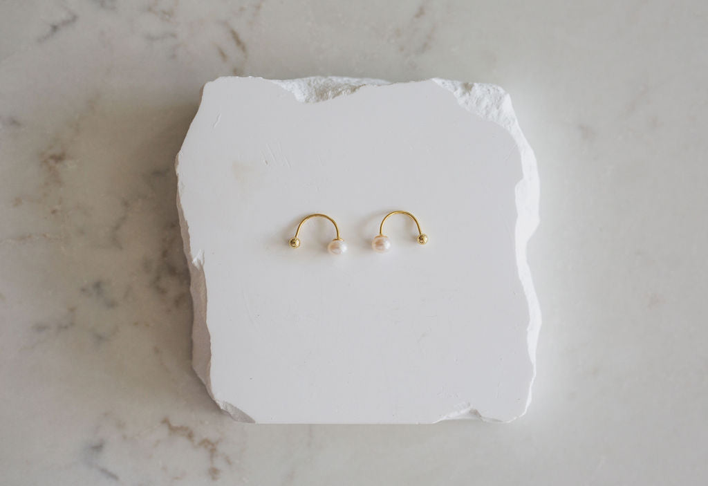 10mm Pearl Ear Jacket Earrings, Gold Sterling Silver, Minimalist Bridal Jewelry