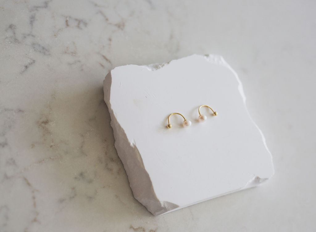 10mm Pearl Ear Jacket Earrings, Gold Sterling Silver, Minimalist Bridal Jewelry