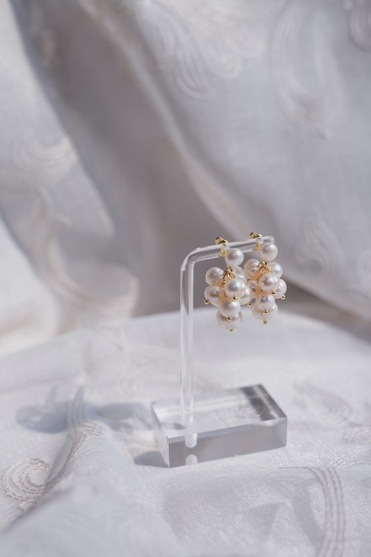 Gold Freshwater Pearl Cluster Drop Earrings