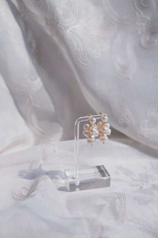 Gold Freshwater Pearl Cluster Drop Earrings