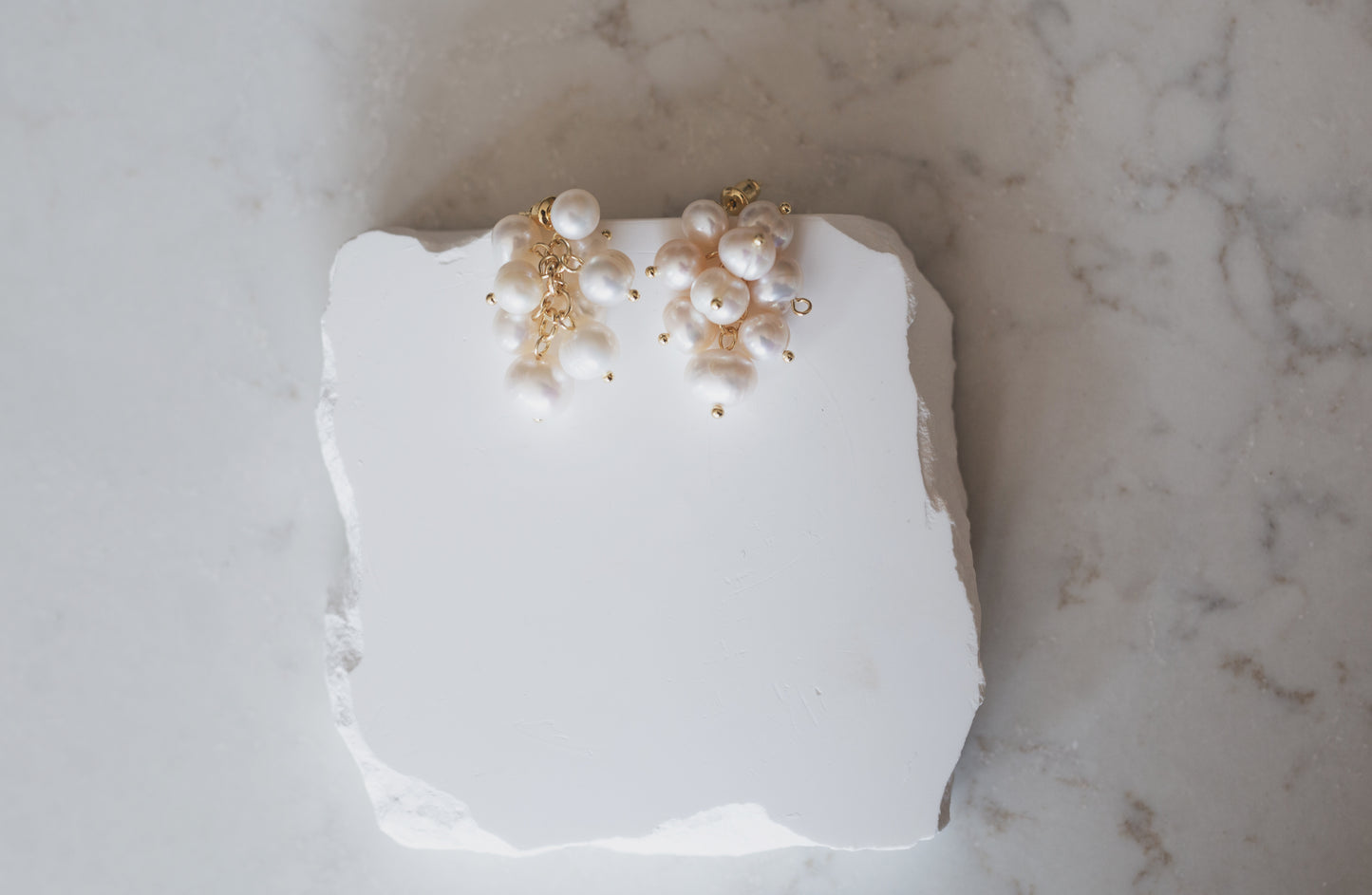 Gold Freshwater Pearl Cluster Drop Earrings
