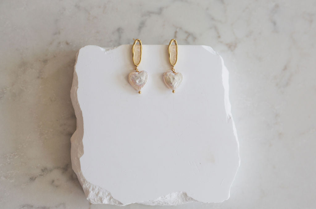 Baroque Freshwater Heart Pearl Drop Earrings, Gold Tone Bridal Jewelry