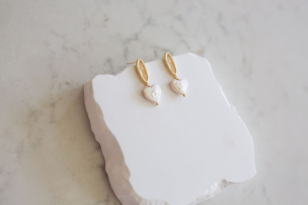 Baroque Freshwater Heart Pearl Drop Earrings, Gold Tone Bridal Jewelry