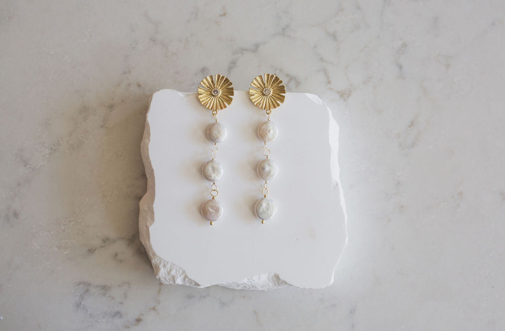 Art Deco Freshwater Pearl Drop Earrings, Crystal Bridal Wedding Dangle