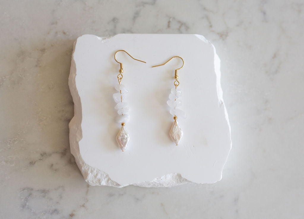 Rose Quartz & Baroque Pearl Earrings, Freshwater Pearl Dangle Earrings, Pink Crystal Drop Earrings, Gold Bridal Earrings, Wedding Jewelry