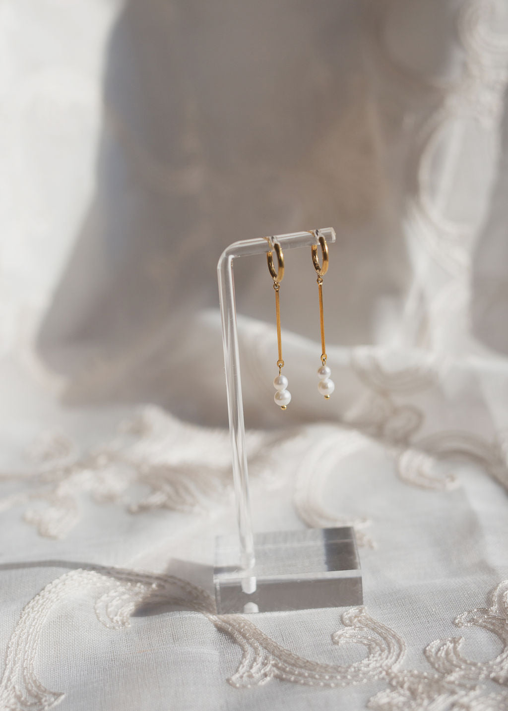 Gold Pearl Drop Huggie Earrings, Dainty Minimalist Wedding Jewelry