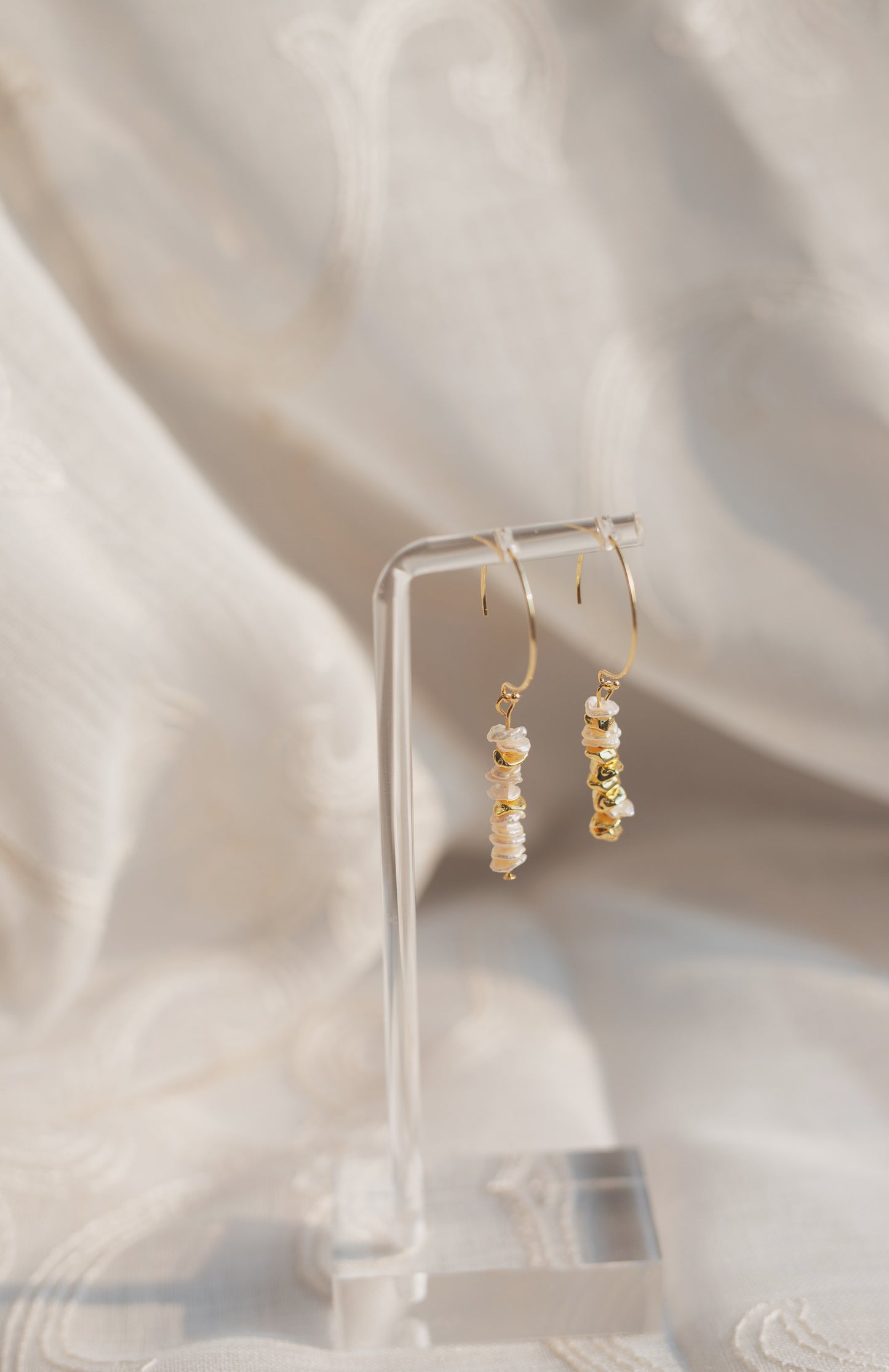 Gold Baroque Pearl Hoop Earrings