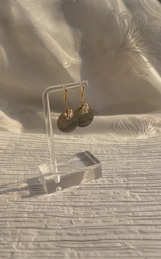 Abalone Shell and Freshwater Pearl Drop Earrings