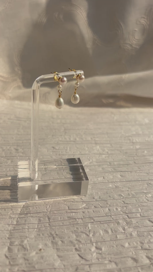Gold Baroque Pearl Drop Stud Earings