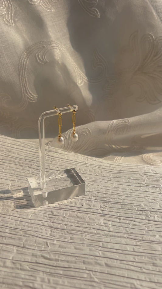 Gold Pearl Chain Drop Earrings