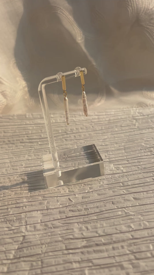 Minimalist Gold Baroque Pearl Bar Dangle Earrings